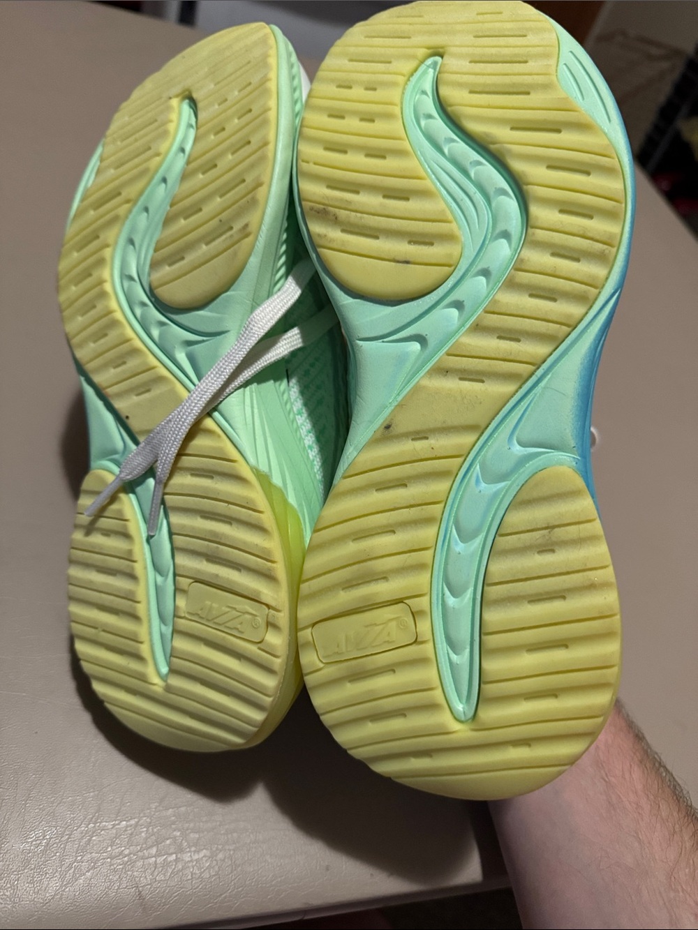 Avia Women's Mint Green and White Lace-Up Sneakers with Yellow Toe Accent - Picture 5 of 7